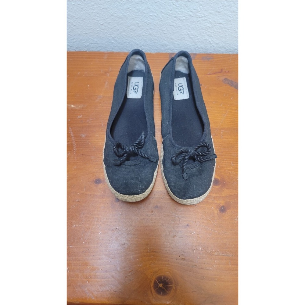 UGG AUSTRALIA WOMEN'S COMFORT SHEARLING LINE ESPADRILLA BOW FLAT SLIP ON BLACK S